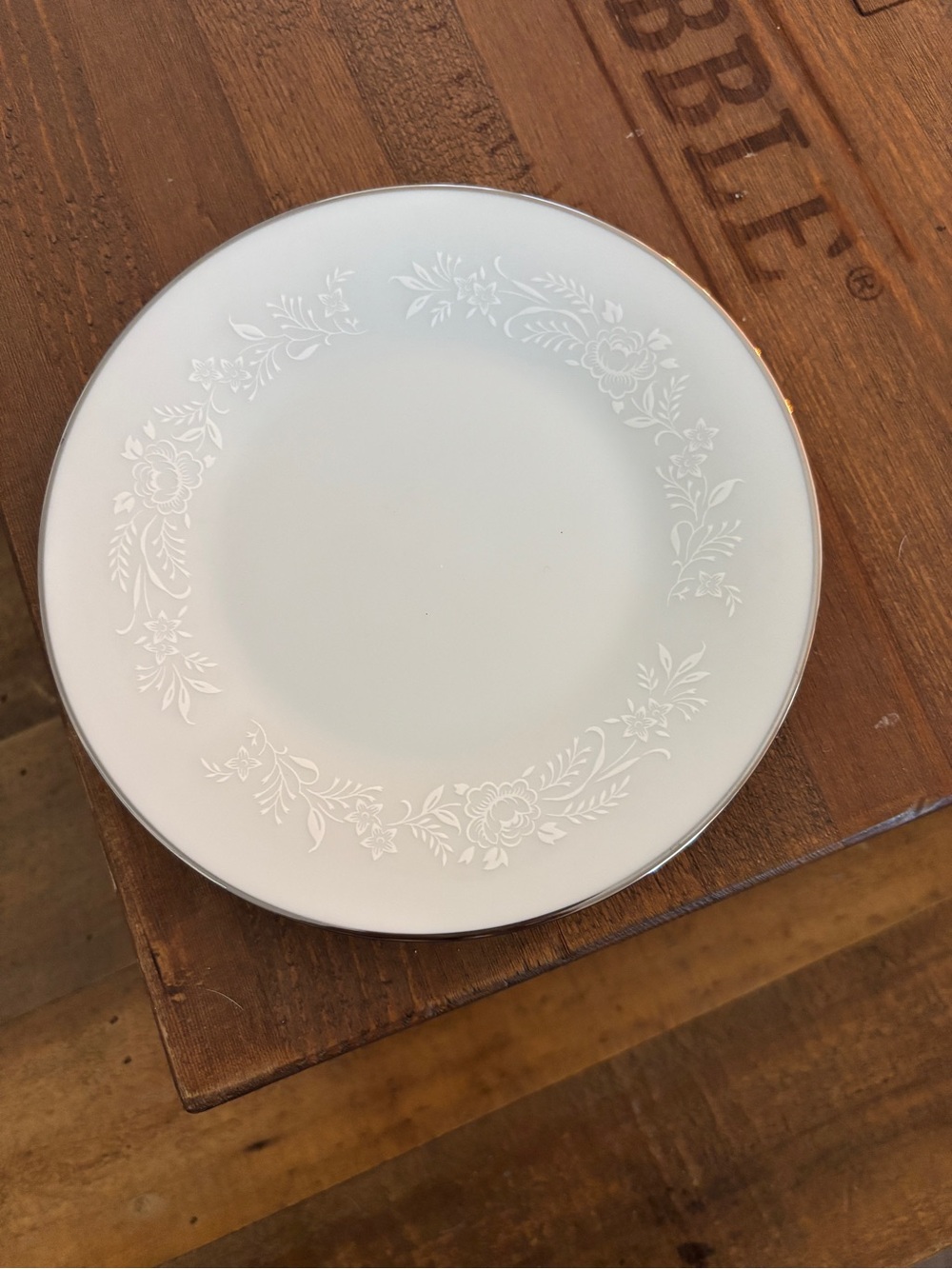 Noritake White Porcelain Bread Plates with Silver / Platinum Trim